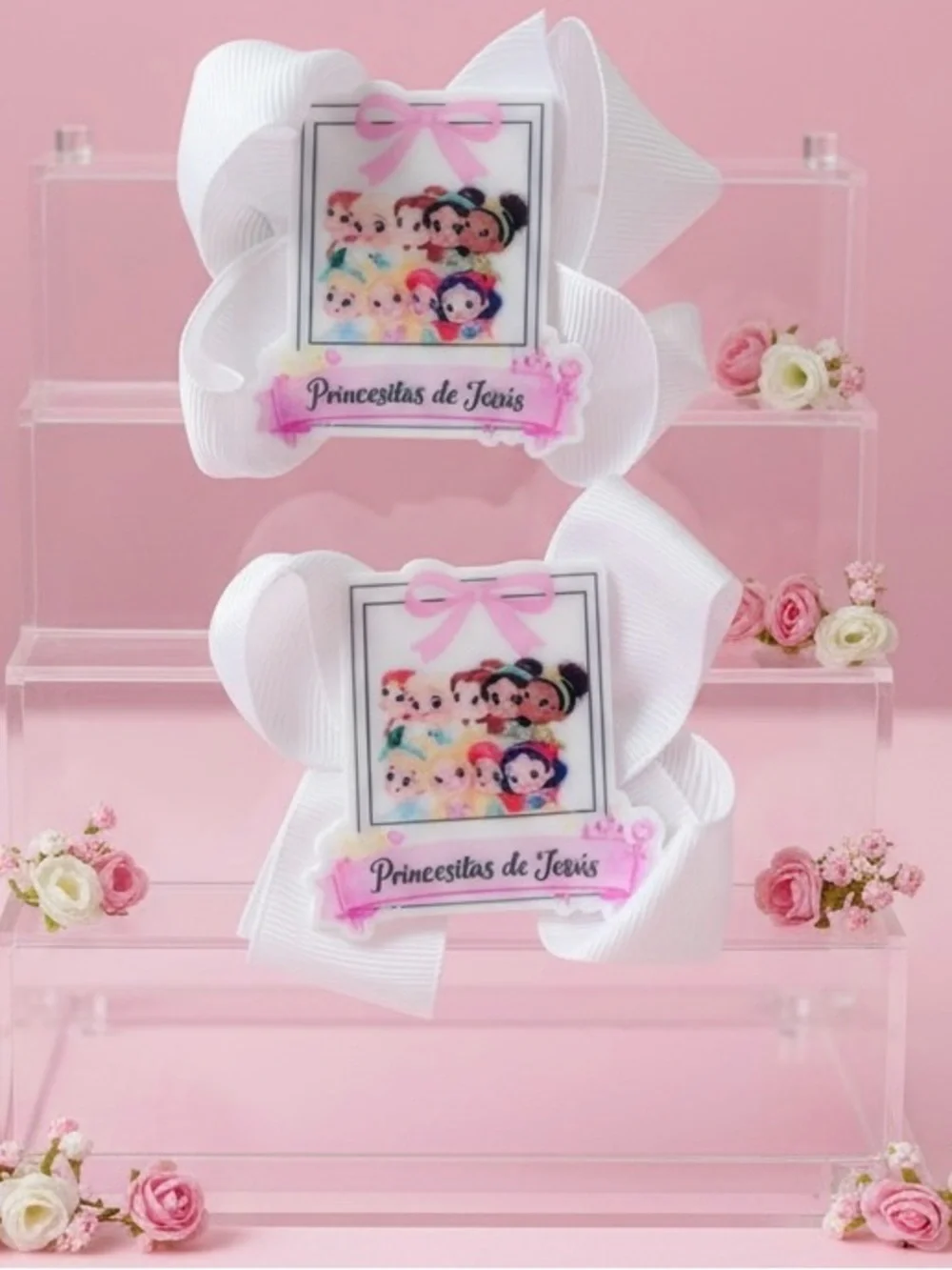 Princesses of Jesus 3” Boutique Hair Bow Set | White Christian Hair Bows | Pair